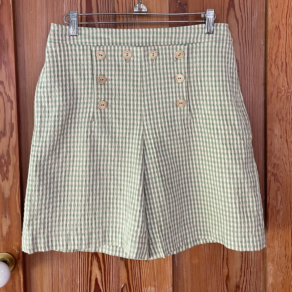 Marie Valois Green Gingham Sailor Golf Shorts High Waist Resort Wear - Sz 8 💚🎀